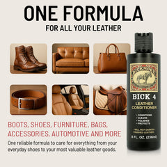 Bickmore Bick 4 leather cleaner 2oz bottle for gentle cleaning.