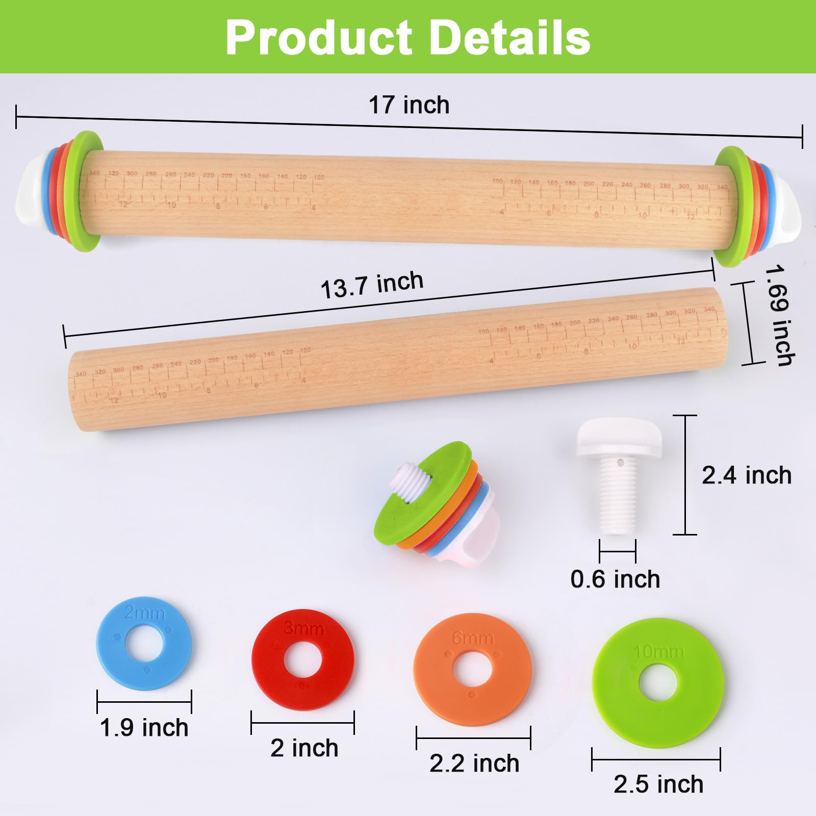 BIDFUL adjustable rolling pin with removable rings ensures even dough thickness