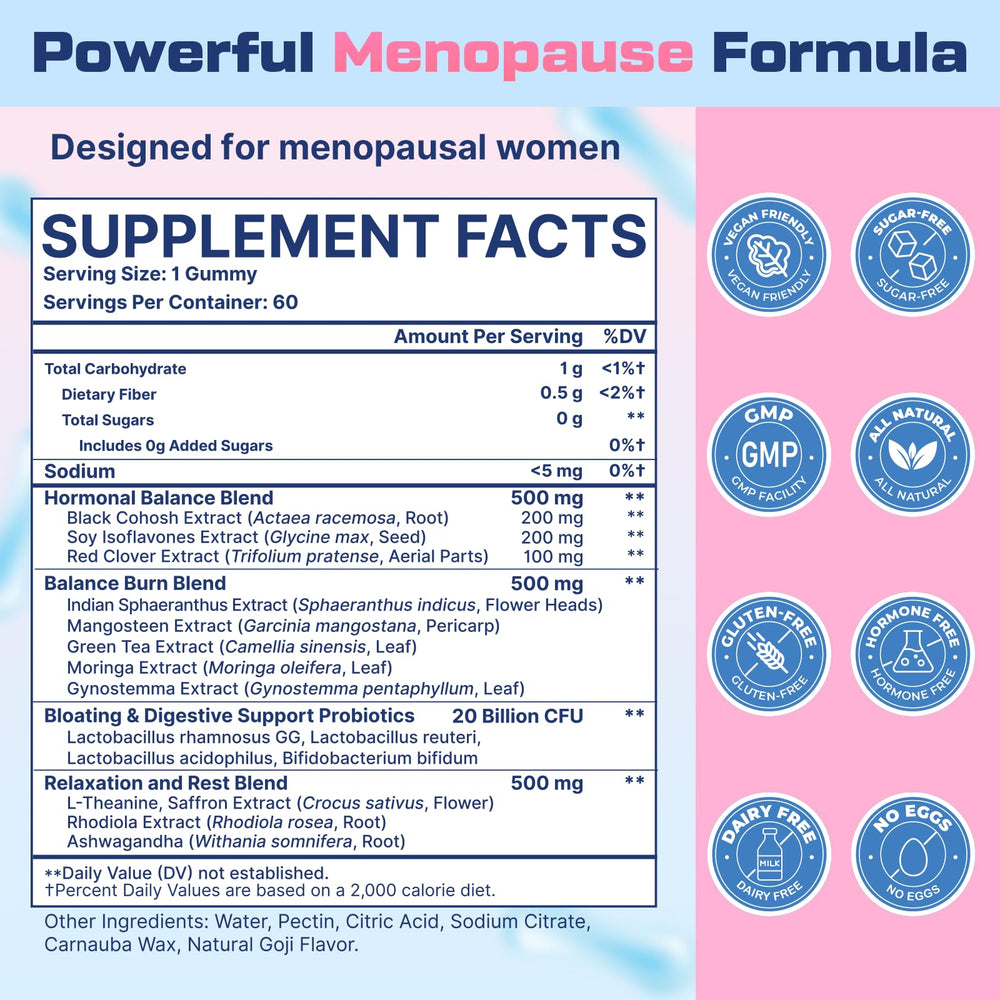 Biegeos menopause gummies packaging close-up highlighting 16-in-1 formula