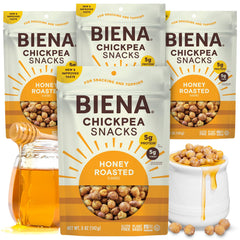 BIENA Honey Roasted Chickpeas bag front for easy grab-and-go snacking