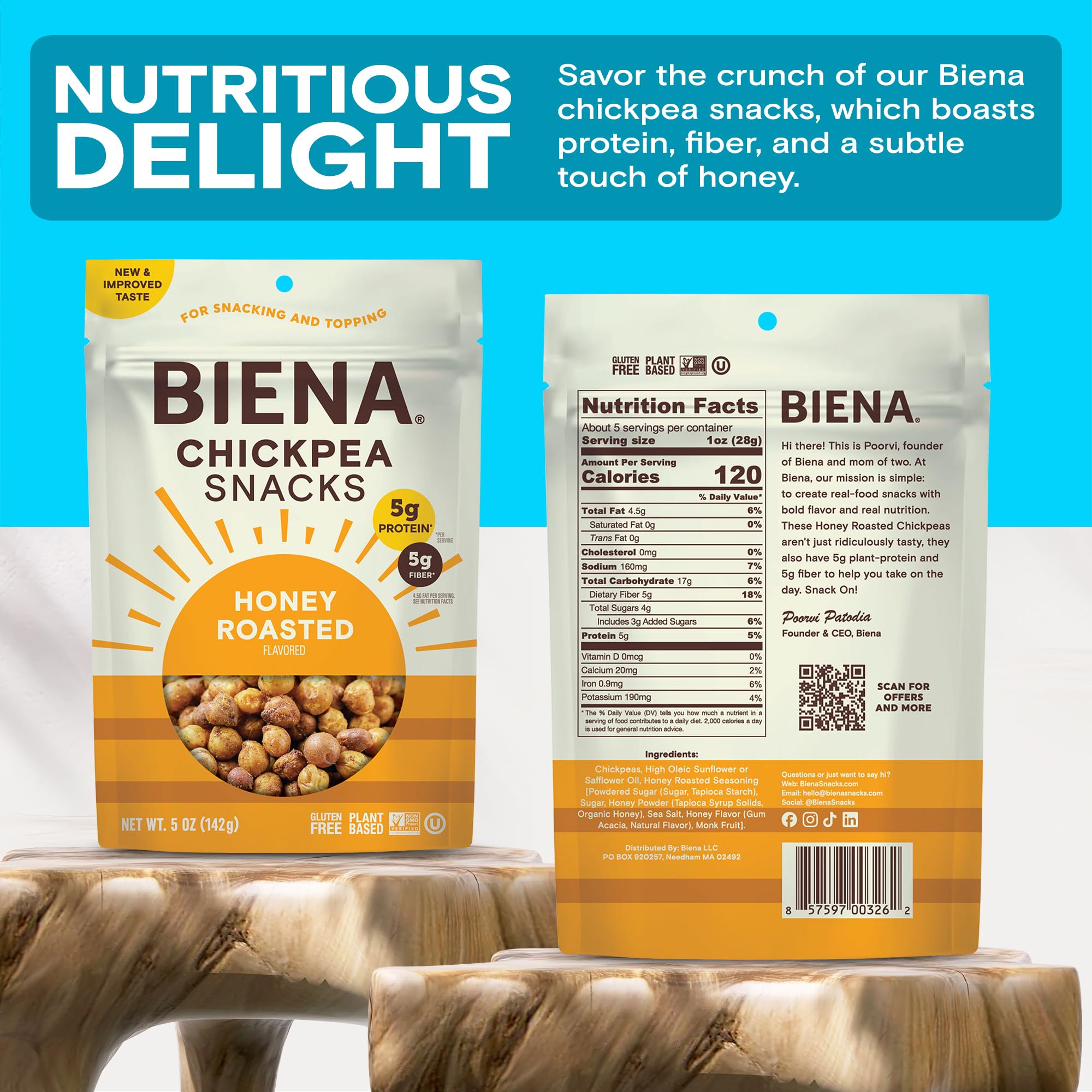 Close-up of BIENA chickpeas showing crisp, light texture