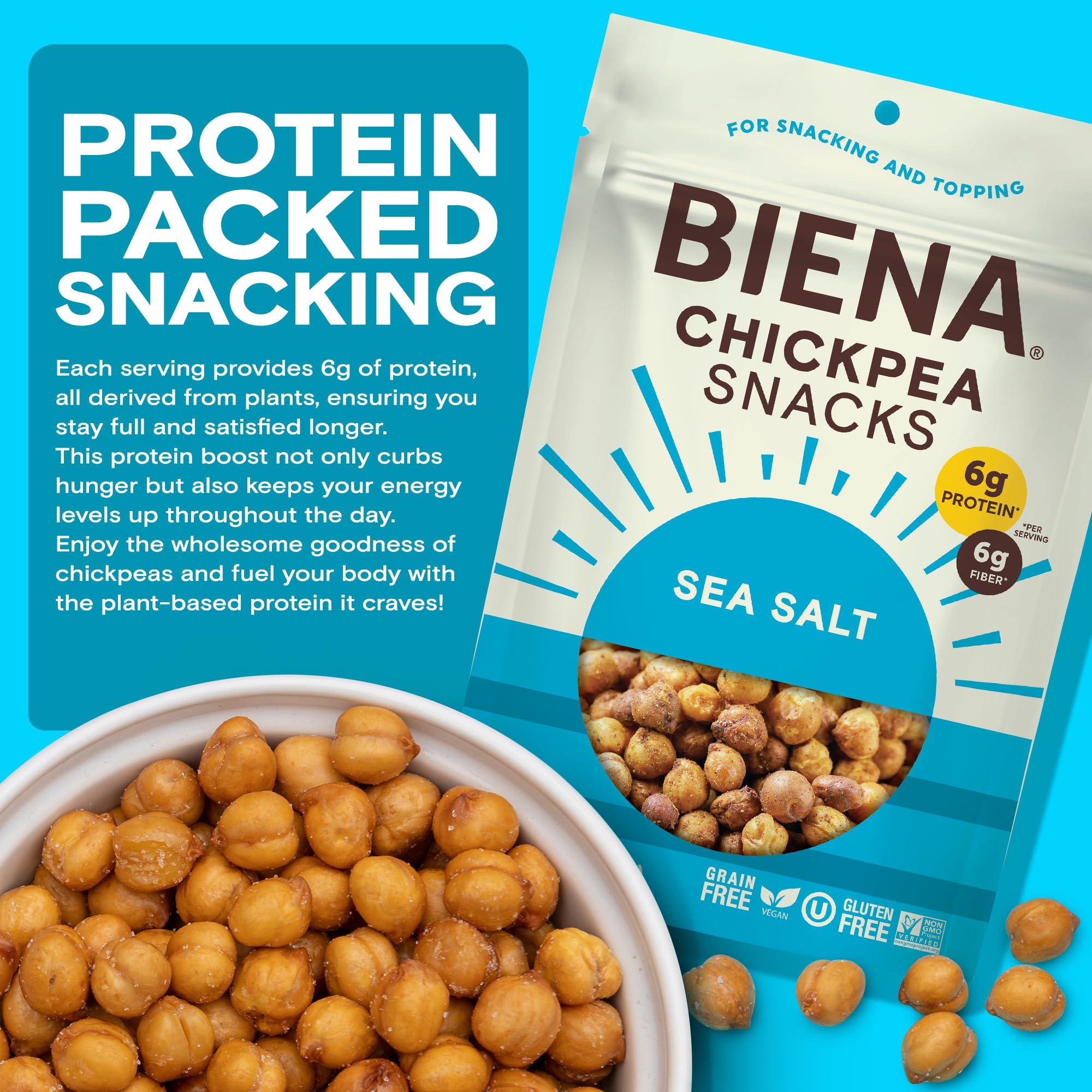 BIENA chickpeas closeup for salads, adding crunch