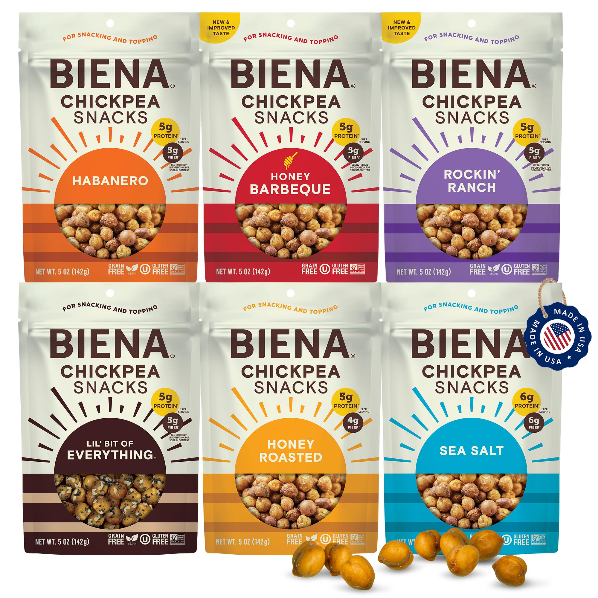 BIENA Chickpeas Sea Salt bag for a crunchy, protein-packed snack.