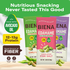 Biena Ranch edamame snack in a single-serve pouch.