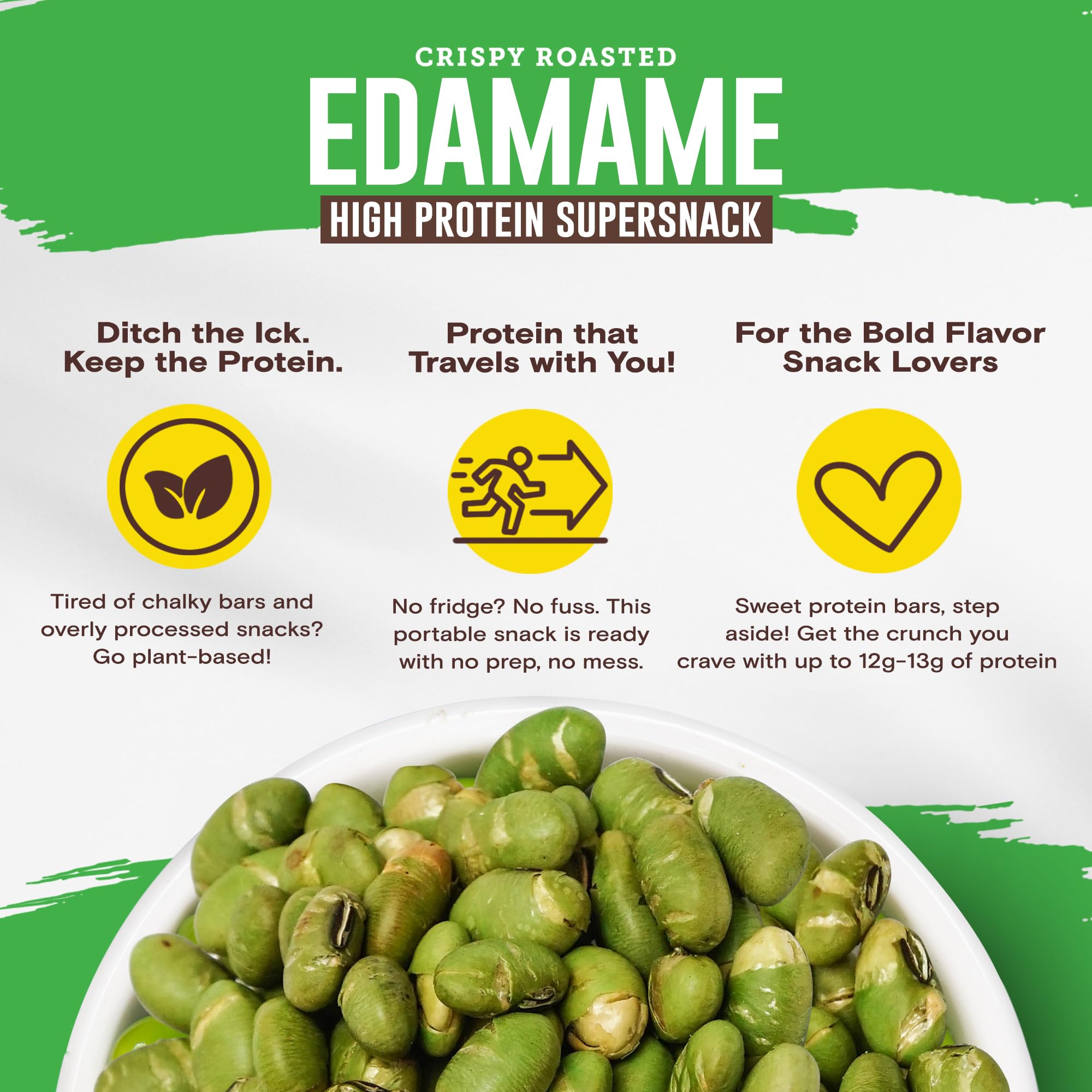 Biena Edamame snack served in a bowl highlighting protein-rich crunch.