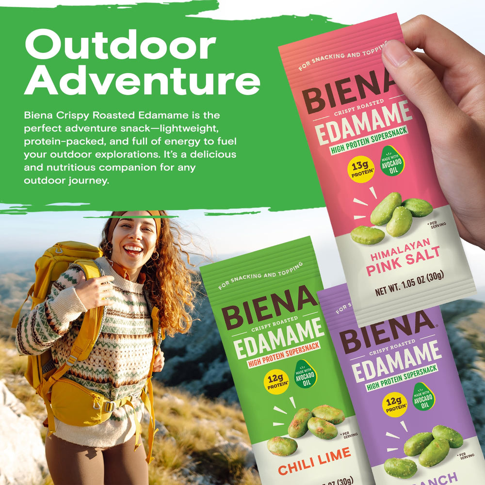 Biena Edamame snack ready for gym bag or backpack.