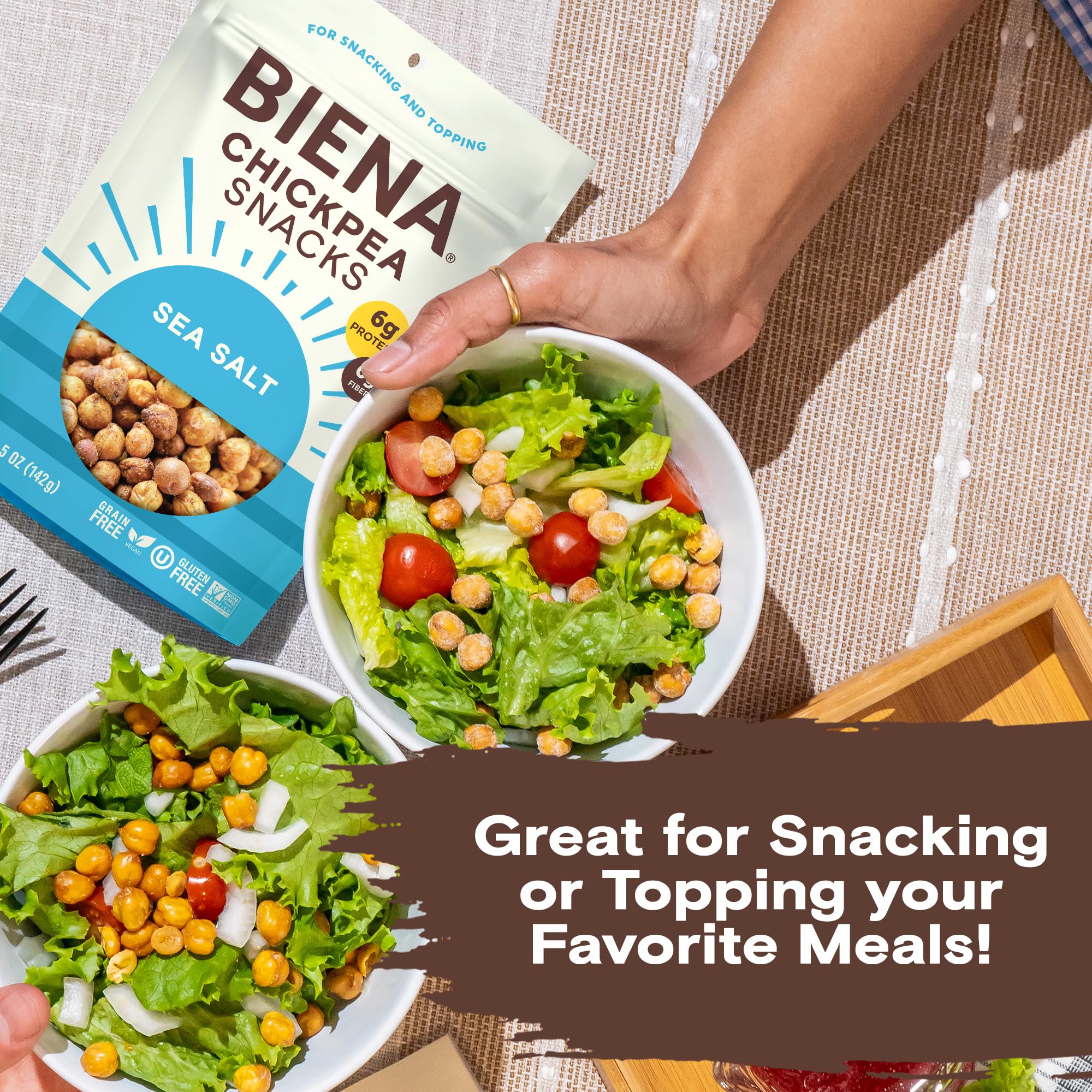 BIENA protein-packed snack shot emphasizes plant-based protein boost