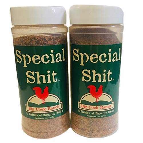 Big Cock Ranch Special Shit Seasoning bottle enhances grilling flavor.