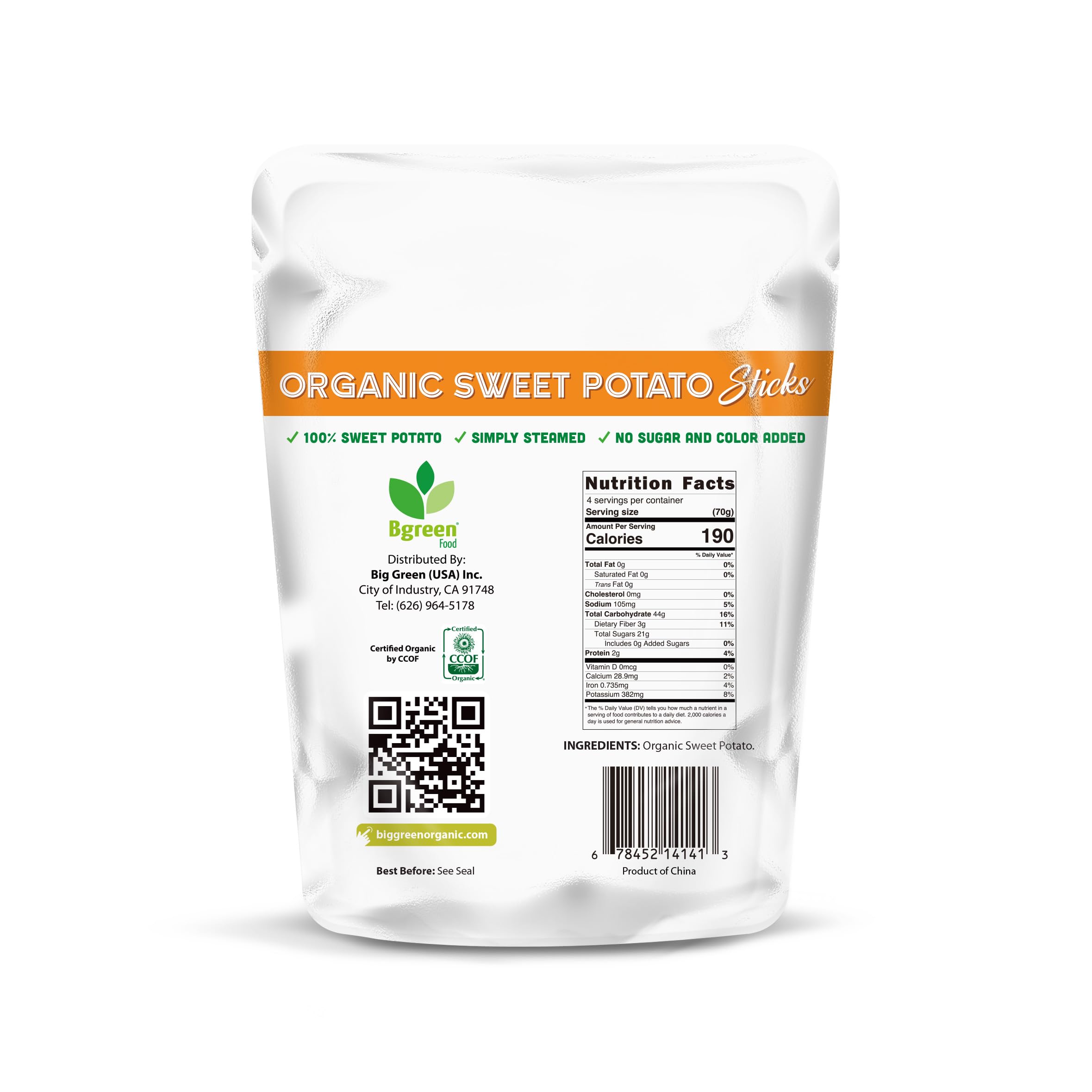Big Green Organic Food crispy sweet potato sticks ready to enjoy as a gluten-free vegan snack.