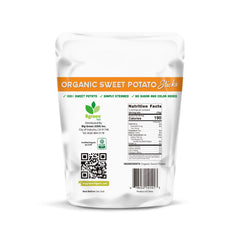Big Green Organic Food crispy sweet potato sticks ready to enjoy as a gluten-free vegan snack.