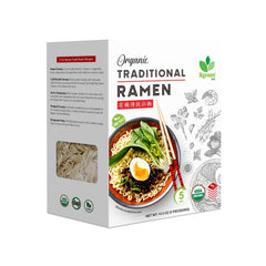 Big Green Organic Food ramen packaging highlighting organic, non-GMO vegan noodles.