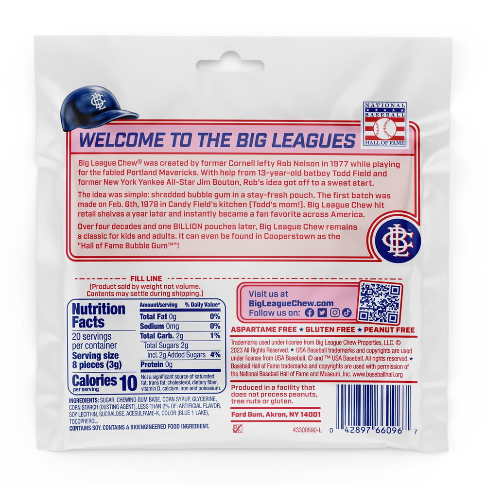 Big League Chew Curveball closeup reveals soft shreds and lasting flavor.