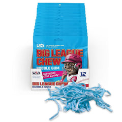 Big League Chew Curveball cotton candy bubble gum pack front shows colorful shredded gum for game-day fun.