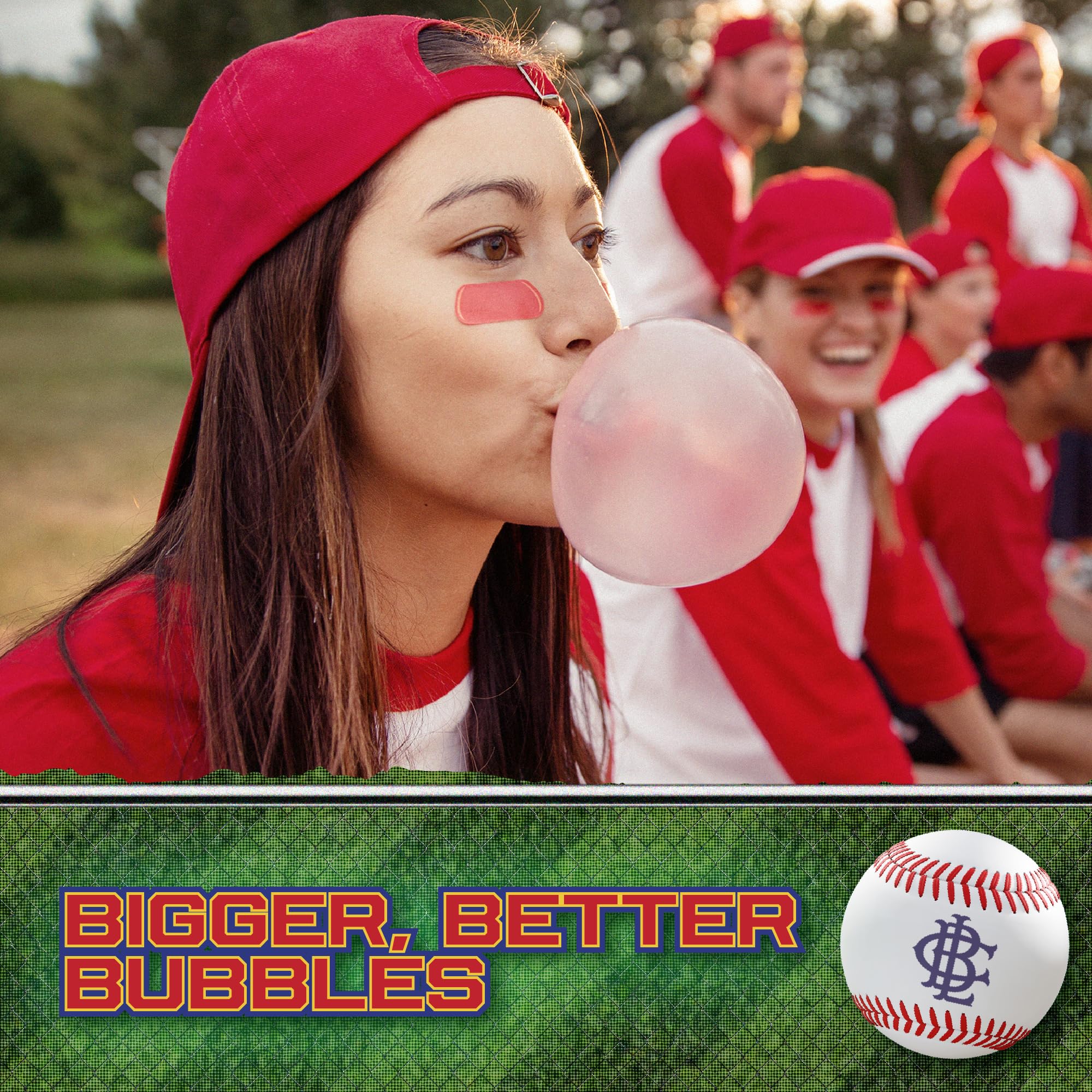 Bubble gum in action from Big League Chew Pink Lemonade flavor.