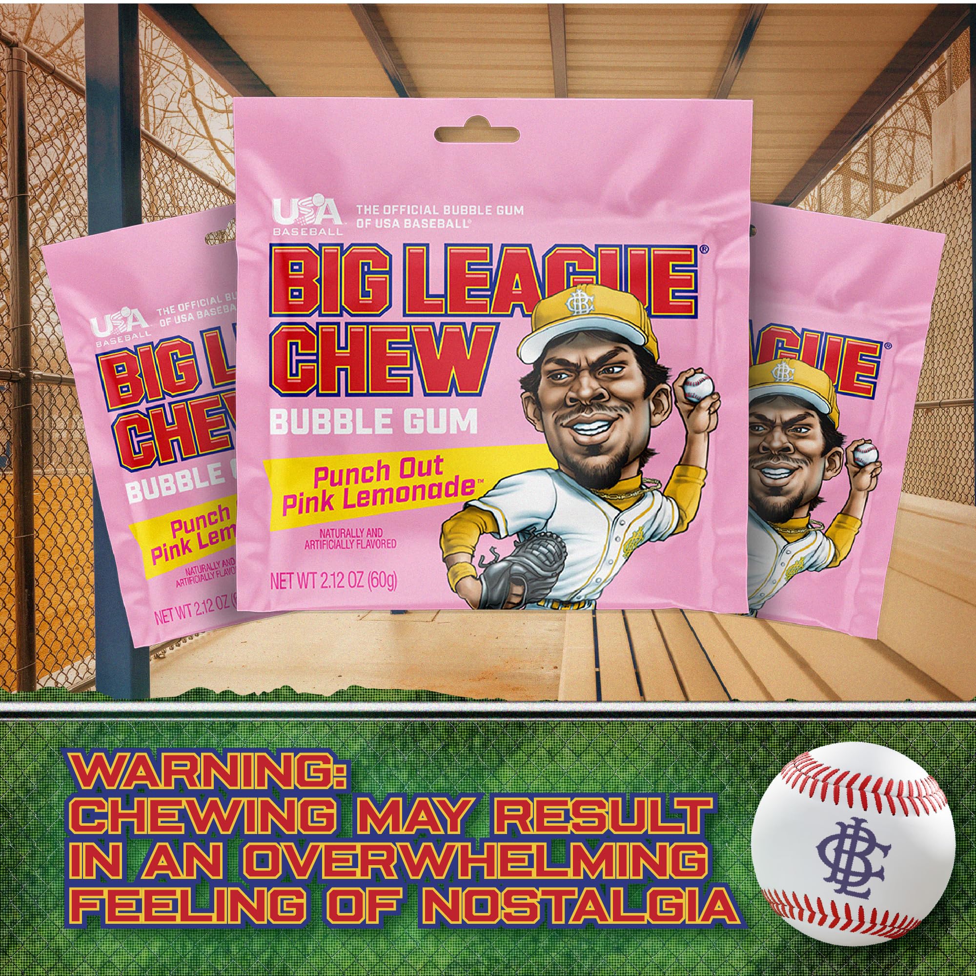 Teammates enjoying Big League Chew Pink Lemonade during a game break.