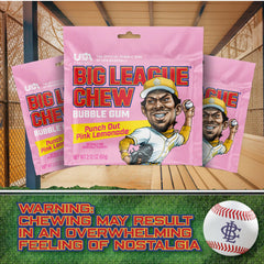 Teammates enjoying Big League Chew Pink Lemonade during a game break.