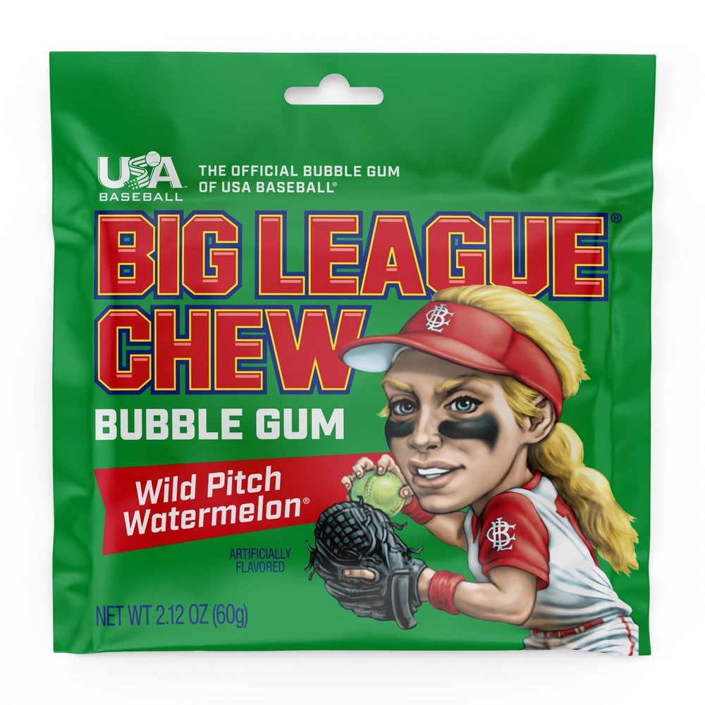 Stay fresh pouch from Big League Chew preserves flavor for later chewing.