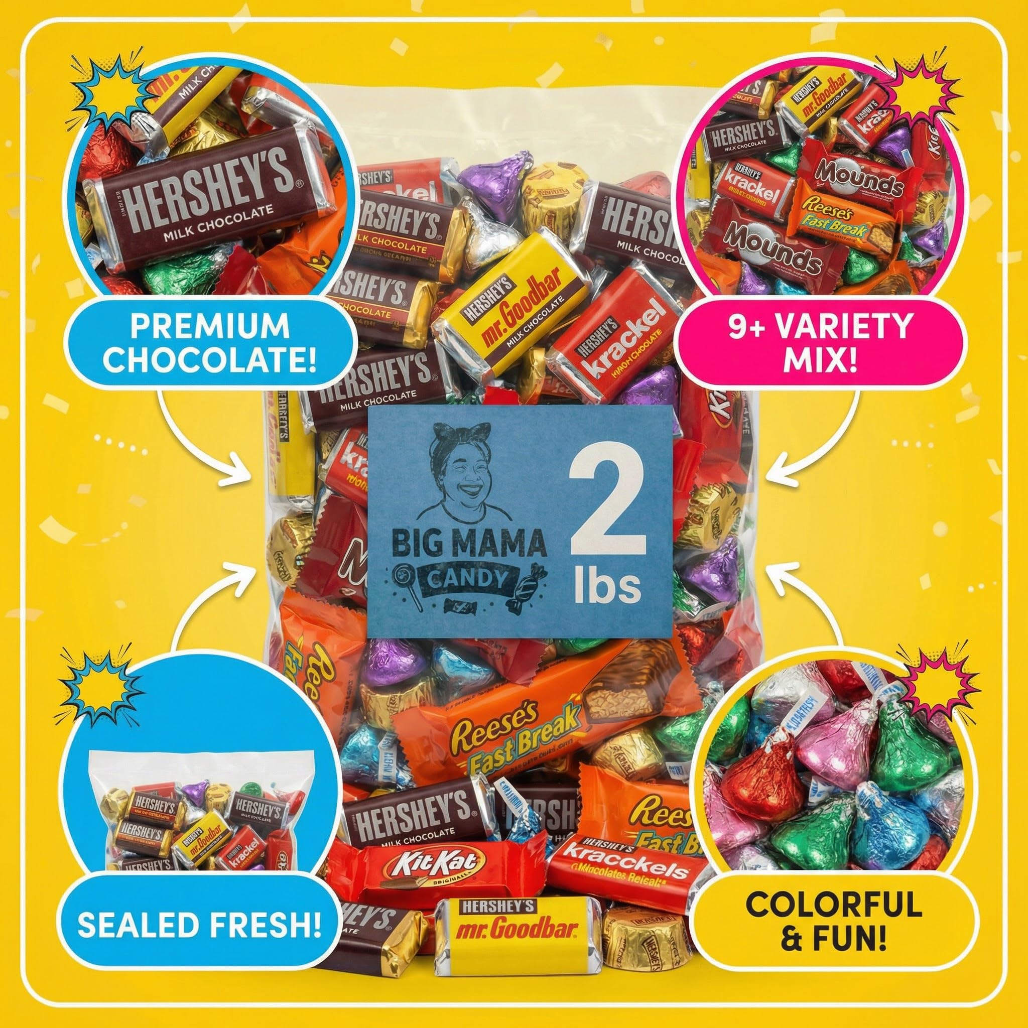 Big Mama Candy holiday snack assortment suits stockings and gift baskets.