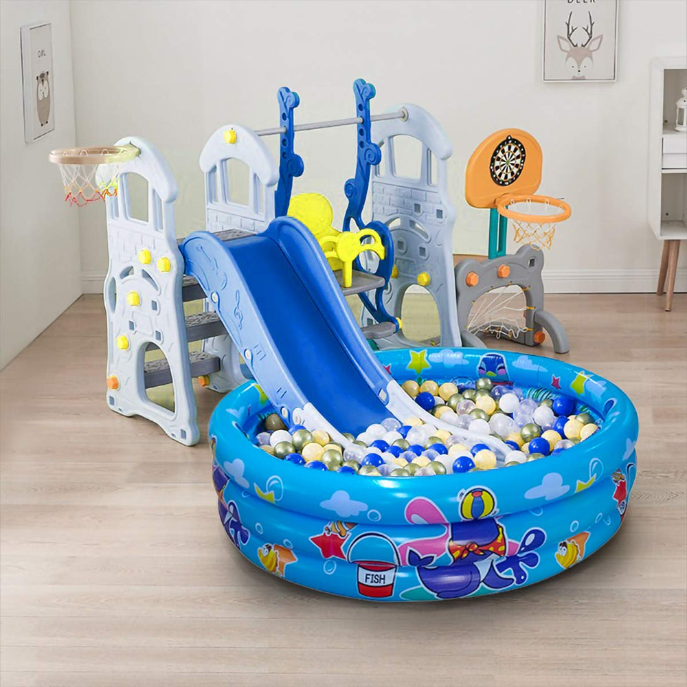 Big Summer 3 Rings Kiddie Pool blue ball pit, versatile space for toys and splashes.