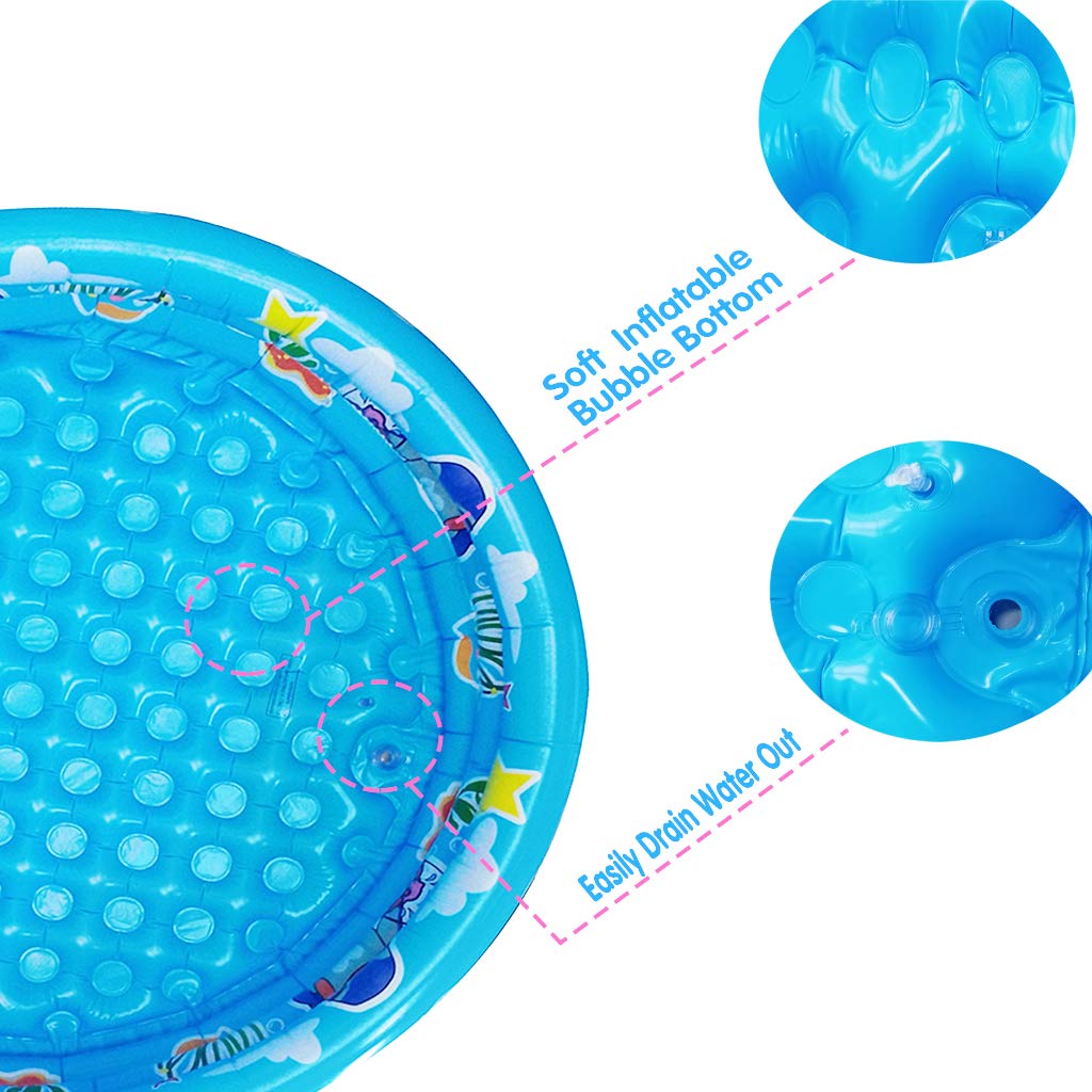 Big Summer 3 Rings Kiddie Pool blue with drain hole, easy water release after play.