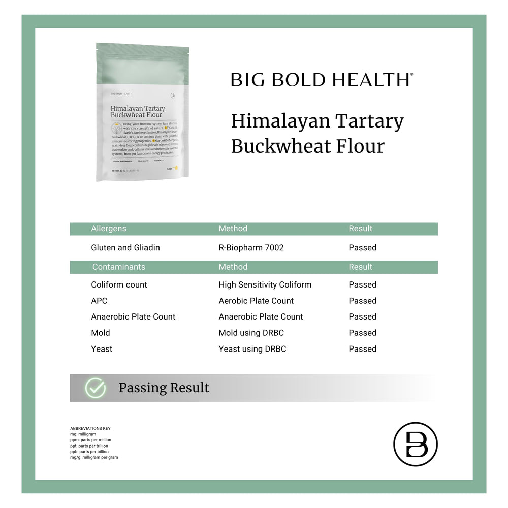 Big Bold Health gluten-free buckwheat flour jar on a kitchen counter