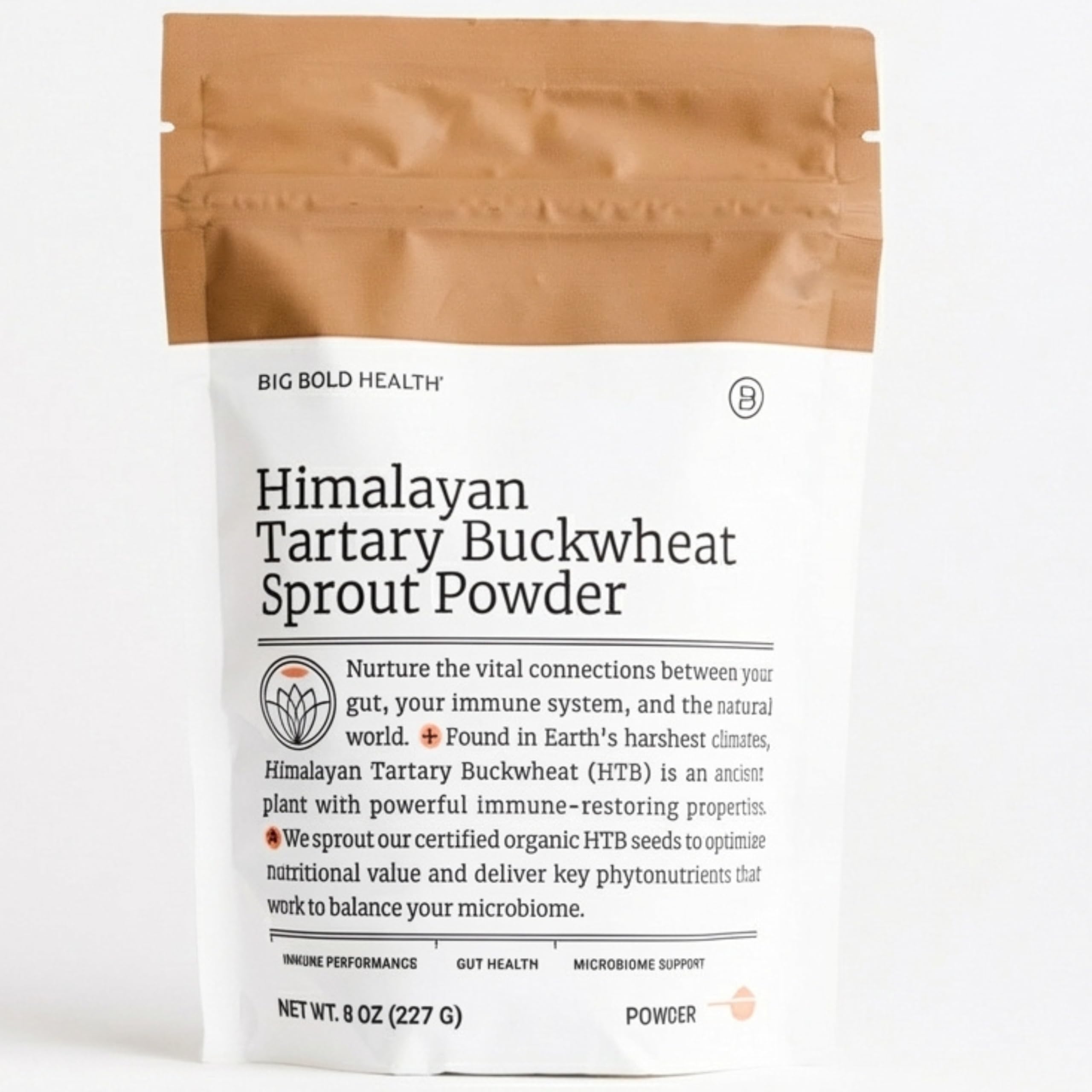 BIG BOLD HEALTH Himalayan Tartary Buckwheat Sprout Powder bottle highlights polyphenol-rich whole food