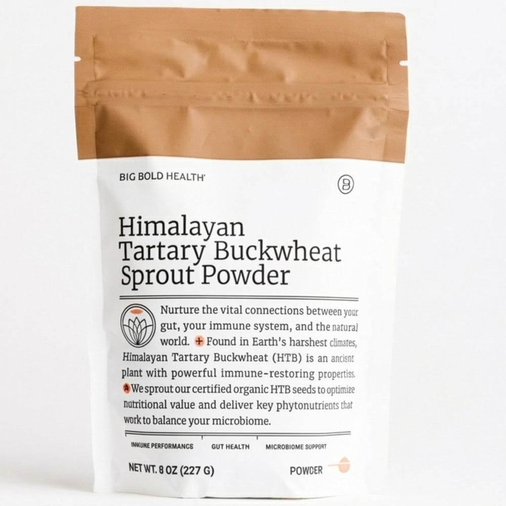 BIG BOLD HEALTH Himalayan Tartary Buckwheat Sprout Powder bottle highlights polyphenol-rich whole food