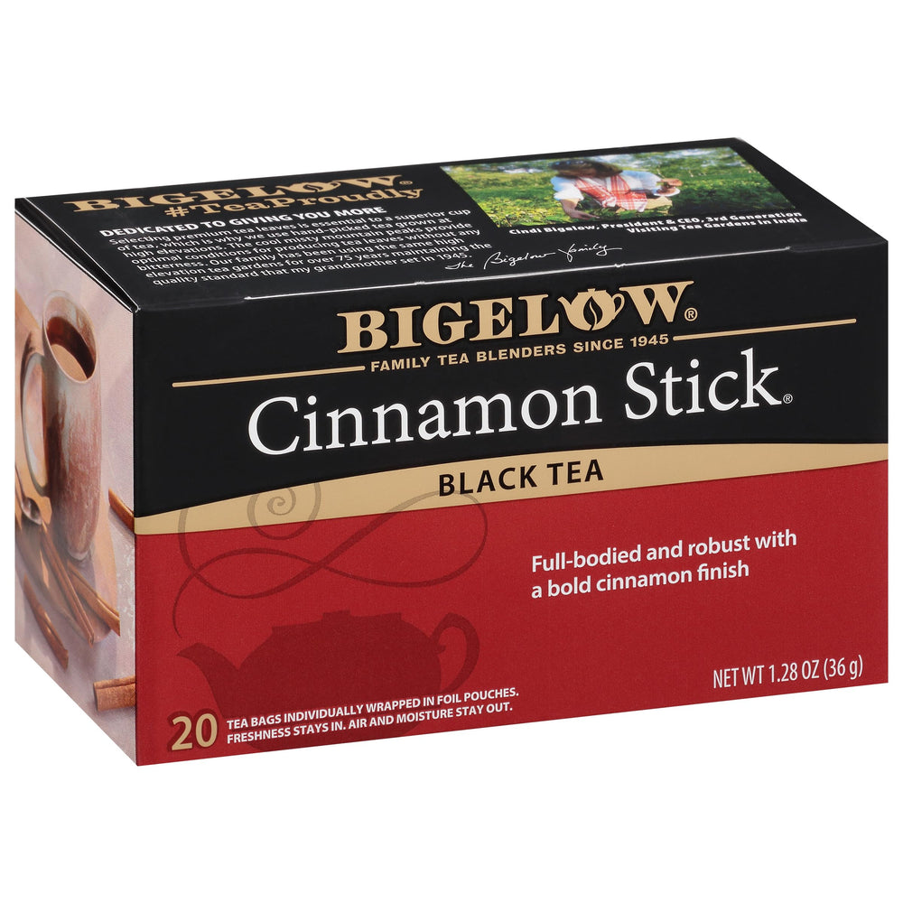 Bigelow Cinnamon Stick Black Tea packaging preserves aroma and freshness.