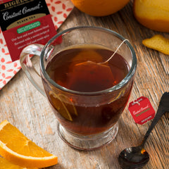 Constant Comment decaf tea bags ready for brewing with citrus-spice aroma