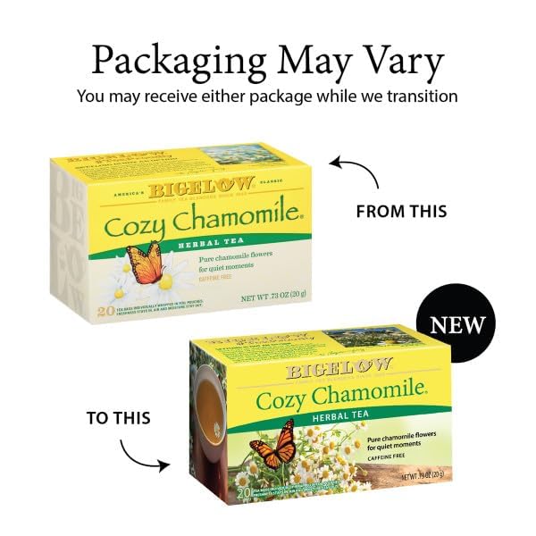 Bigelow Cozy Chamomile cup being poured, perfect for evening relaxation.