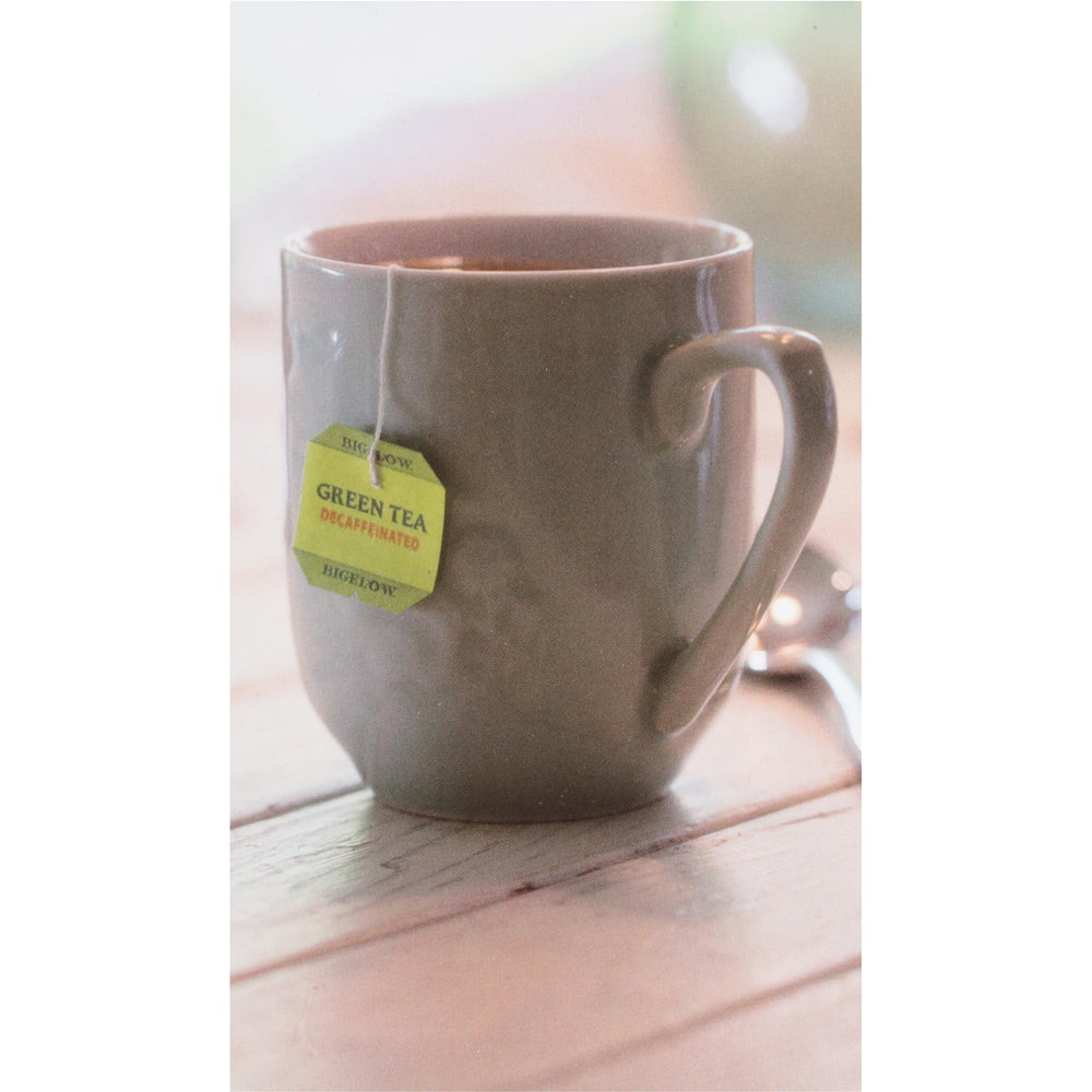 Bigelow decaffeinated green tea bags individually wrapped for freshness.