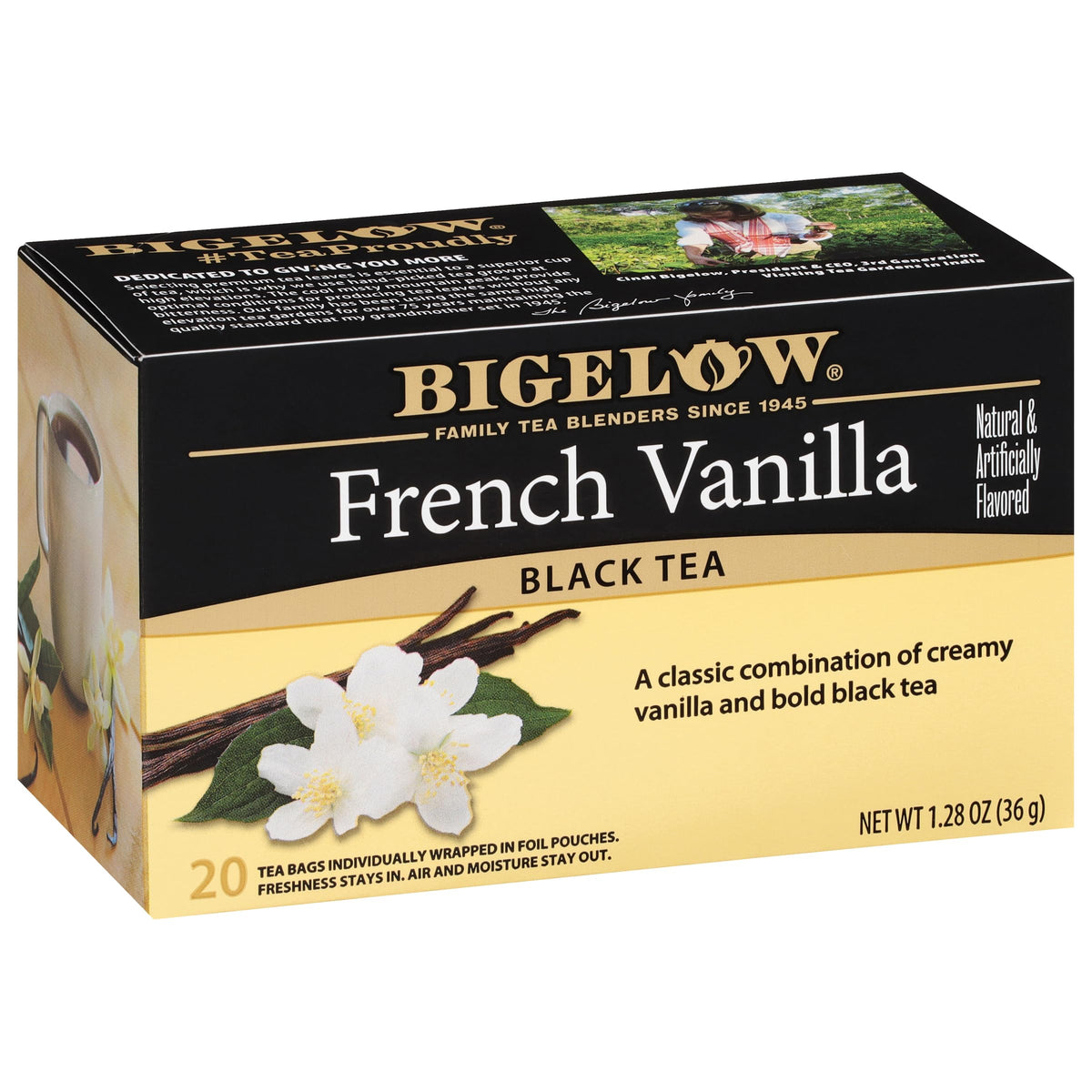 Bigelow French Vanilla Tea Bags deliver a smooth vanilla flavor for a comforting cup.