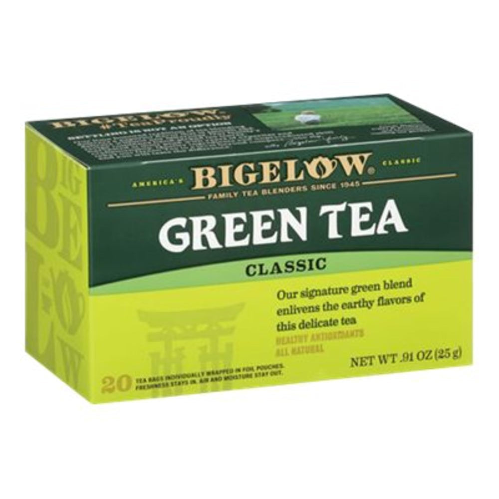 Bigelow Green Tea Bags brew in a cup, suitable for a refreshing morning ritual.