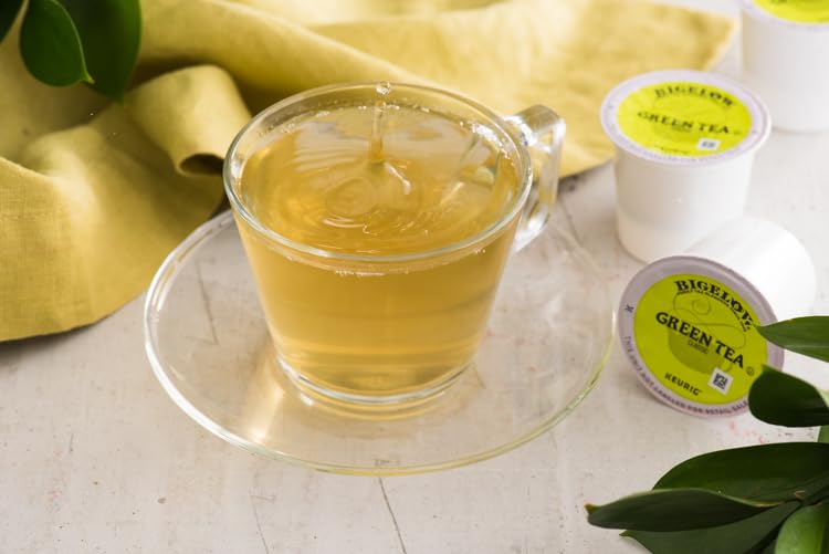Close-up of a Bigelow Green Tea K-Cup being brewed for a smooth, refreshing cup.