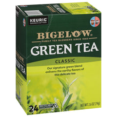 Bigelow Green Tea Keurig pod on the counter, ready for a soothing morning cup.