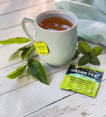 Bigelow Green Tea with Mint steaming cup ready for a soothing hot sip.