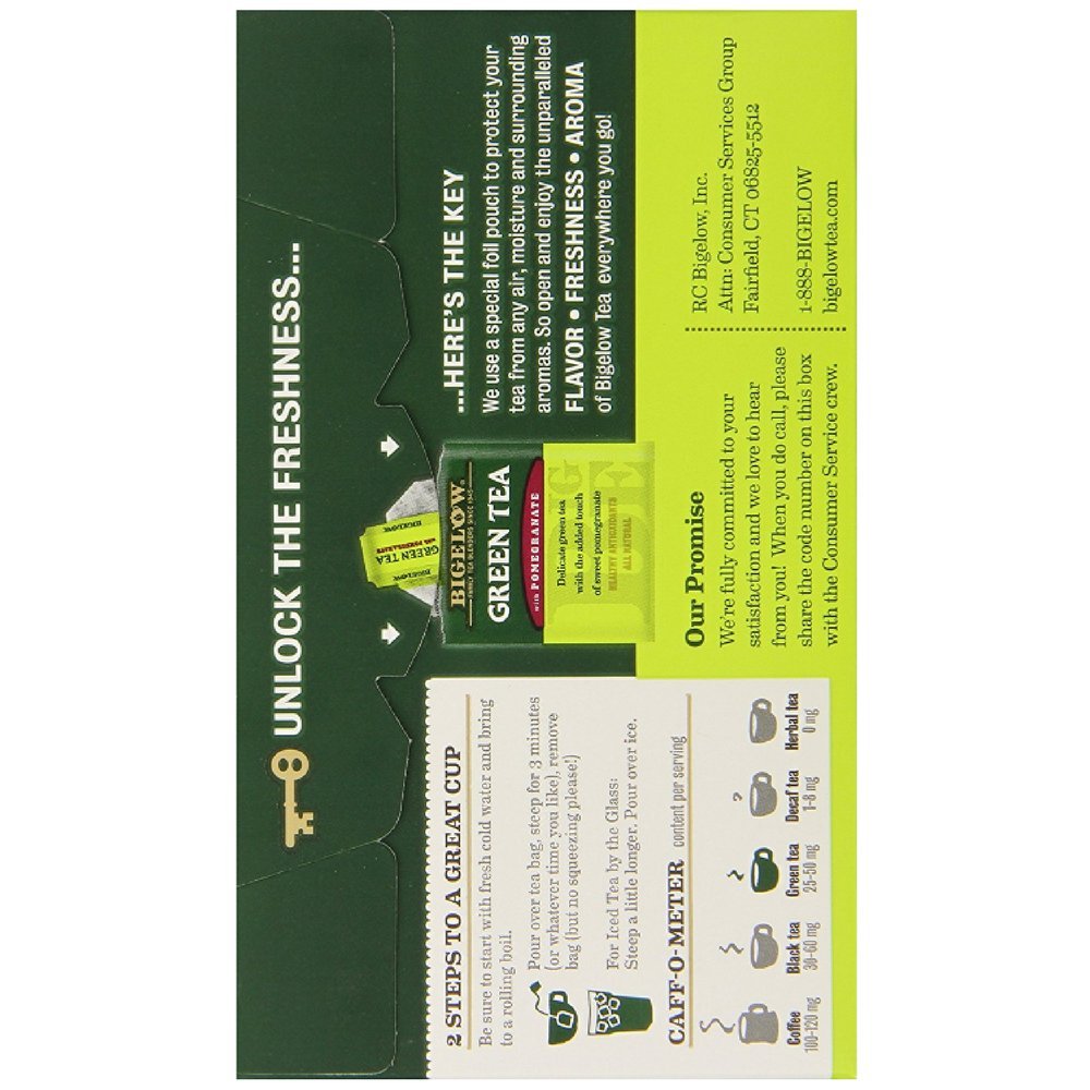 Bigelow Green with Pomegranate tea cup highlighting fruity aroma and refreshing flavor