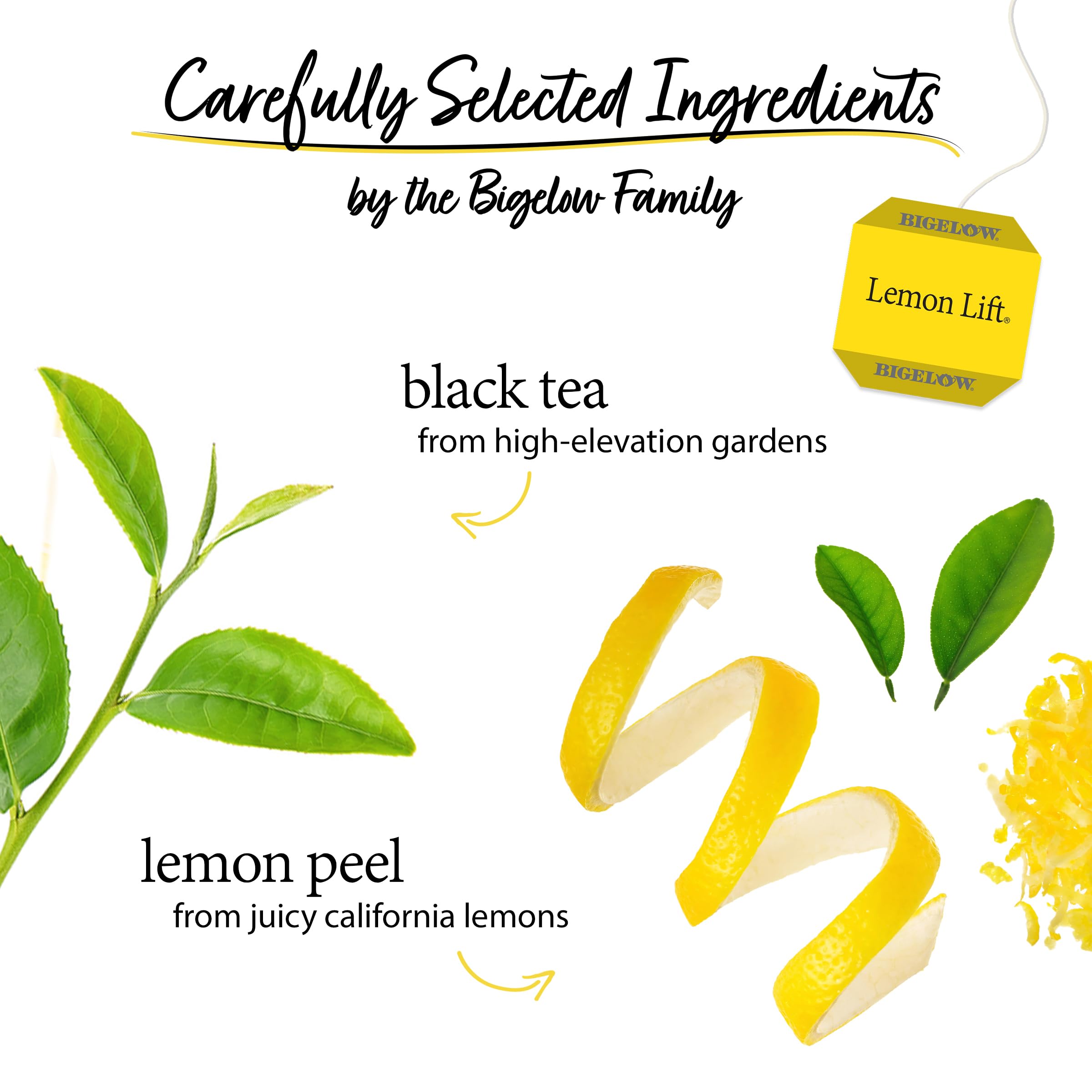 Bigelow Lemon Lift tea in a hot cup with bright citrus aroma.