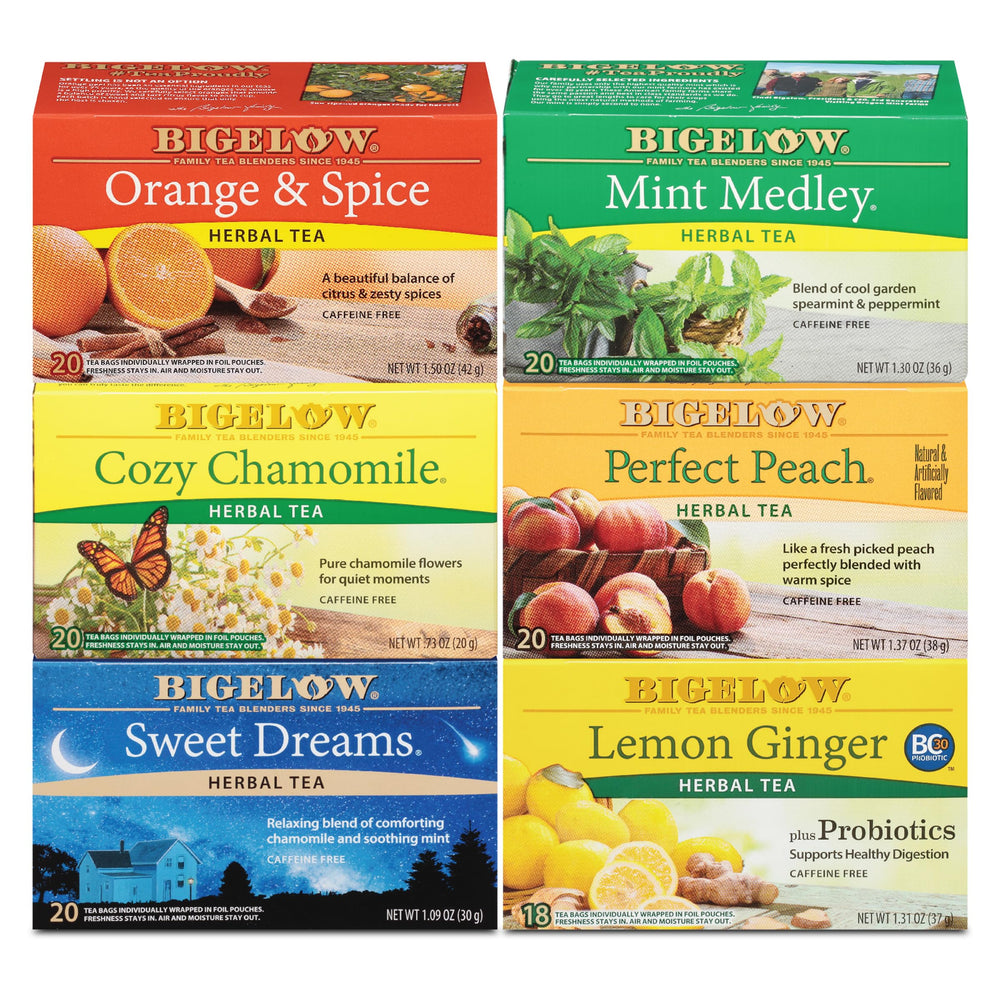 Bigelow Mint Medley tea bag with refreshing aroma for an afternoon lift.
