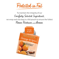 Bigelow Orange and Spice tea bag highlighting bright citrus with warm spice.