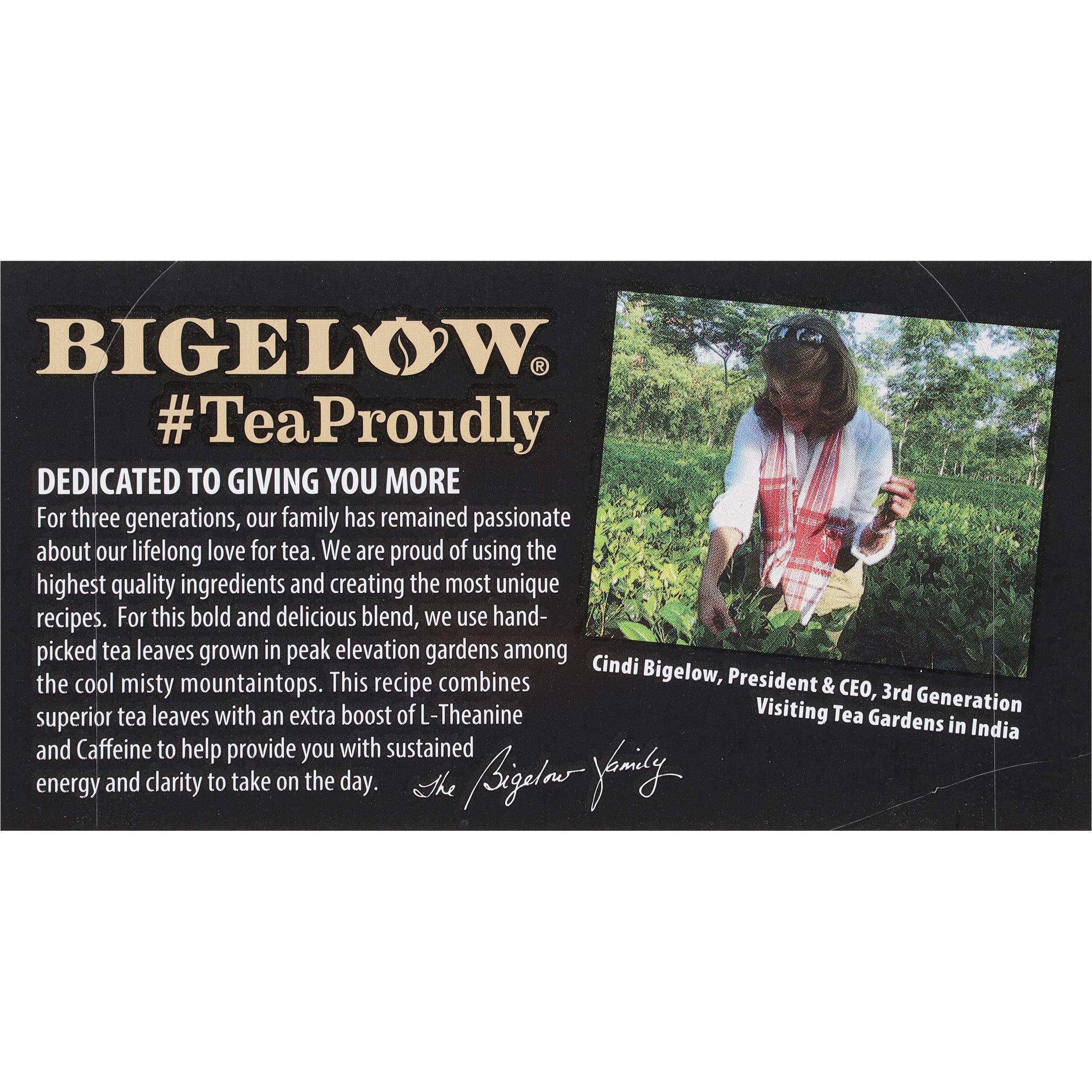 Individually foil-wrapped Bigelow Peak Energy tea bags preserve flavor and aroma.