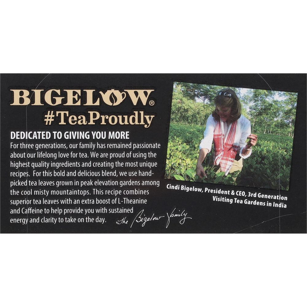 Individually foil-wrapped Bigelow Peak Energy tea bags preserve flavor and aroma.