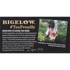 Individually foil-wrapped Bigelow Peak Energy tea bags preserve flavor and aroma.