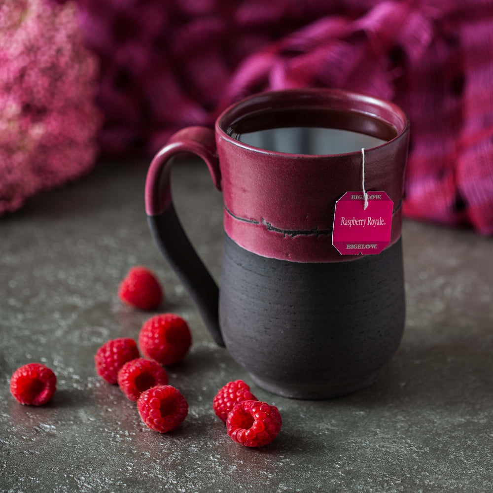 Steeping Bigelow Raspberry Royale produces a raspberry-forward cup.
