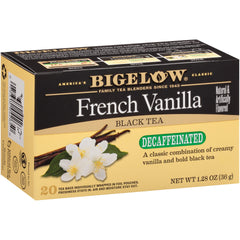 Bigelow Decaffeinated French Vanilla Tea box front with inviting vanilla aroma