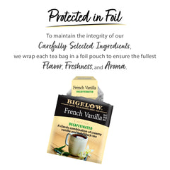 Bigelow decaf French Vanilla tea bags steeping in hot water