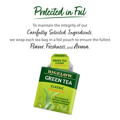 Individually wrapped Bigelow tea bags protect aroma and freshness on the go.