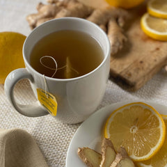 Bigelow tea bag pack with lemon-ginger blend for convenient single-serve freshness.