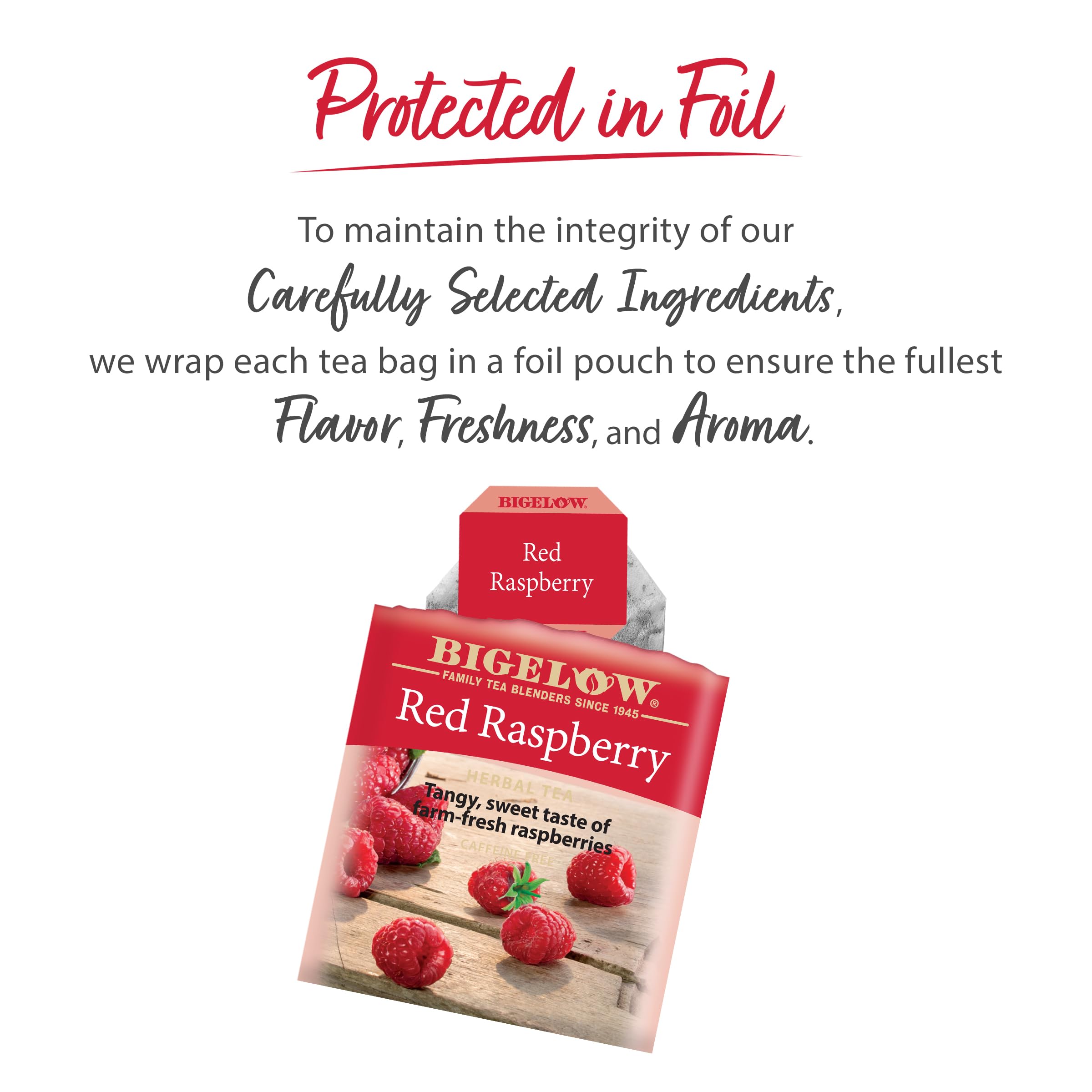 Bigelow Red Raspberry box showing 120 tea bags in a six-pack
