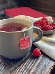 Steeping Bigelow Red Raspberry creates a caffeine-free, fruity cup